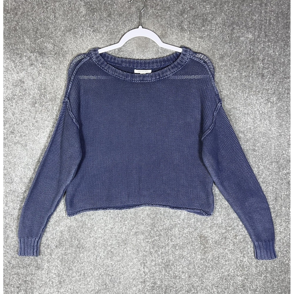 American Eagle Open Knit Cropped Sweater Top Womens Size Small Blue Cotton